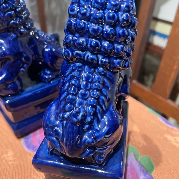 Ceramic Blue Foo Dog Statues - Picture 3 of 5